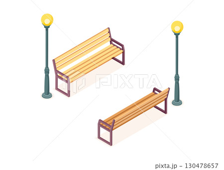 Wooden Park Bench with Street Lamps stock illustration. Wooden Park Bench with Street Lamps stock illustration. 130478657