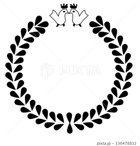 A black silhouette Monochromatic Two Birds Wreath Illustration 130478832