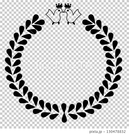 A black silhouette Monochromatic Two Birds Wreath Illustration 130478832