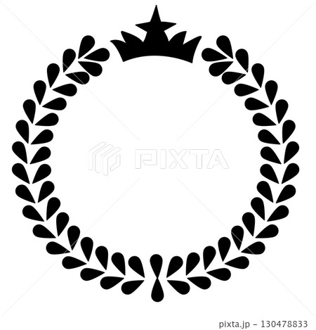 black silhouette circular laurel with crown 130478833