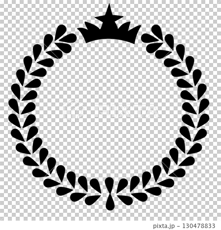black silhouette circular laurel with crown 130478833
