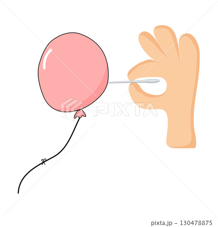 Hand Popping a Balloon with a Needle. Illustration 130478875