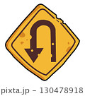 Left U-Turn Sign Graphic Illustration. sign triangular yellow safety symbol. 130478918