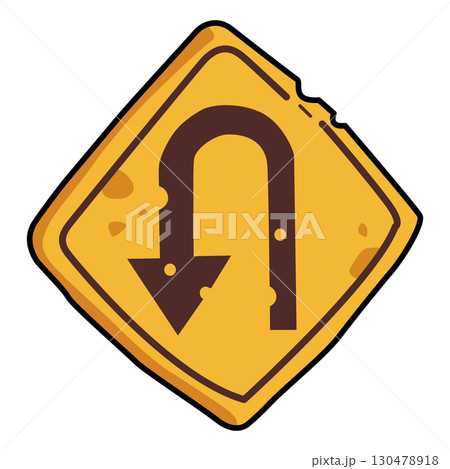 Left U-Turn Sign Graphic Illustration. sign triangular yellow safety symbol. 130478918