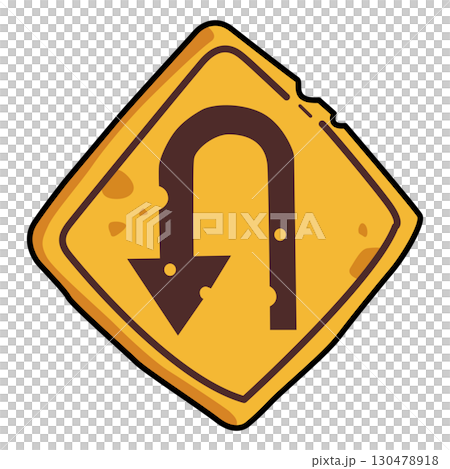 Left U-Turn Sign Graphic Illustration. sign triangular yellow safety symbol. 130478918