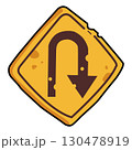 Right U-Turn Sign Graphic Illustration. sign triangular yellow safety symbol. 130478919