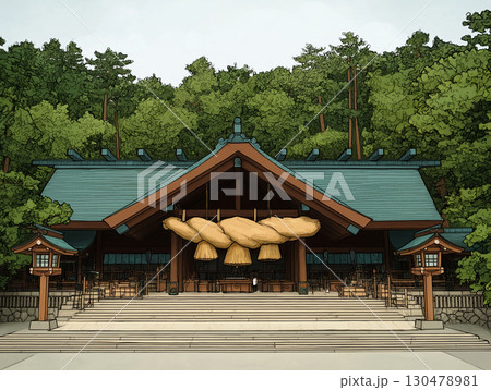 神社としめ縄　イラスト　 130478981