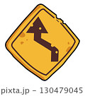Left double bend Road Sign Illustration. sign triangular yellow safety symbol. 130479045