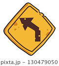 Square Shaped Left Turn Ahead Street Sign Illustration 130479050