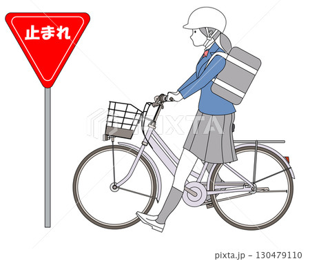 標識で止まる自転車 130479110