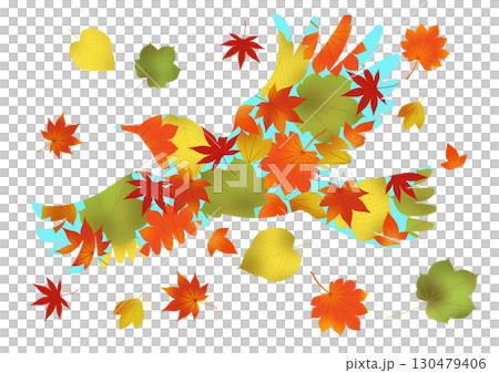 棕耳鵯和秋葉的插圖 130479406