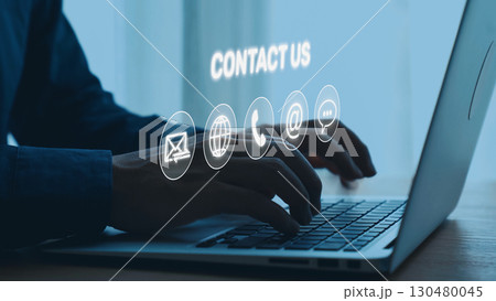 Contact Us Icons Set for Communication, Customer Support, and Help Center Elide Contact Us Icons Set for Communication, Customer Support, and Help Center Elide 130480045