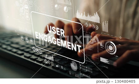 Hands Typing on Keyboard with Overlay Graphics Showcasing User Engagement and Digital Interaction Concepts. Asymptotic smart data analytic Hands Typing on Keyboard with Overlay Graphics Showcasing User Engagement and Digital Interaction Concepts. Asymptotic smart data analytic 130480405