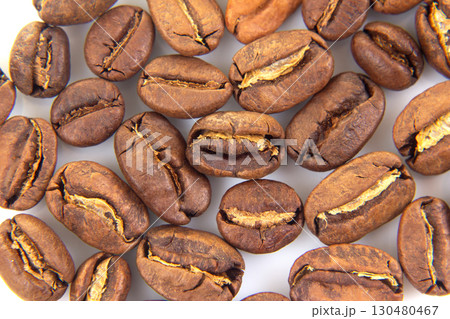 High-resolution image of roasted coffee beans, emphasizing their natural texture  130480467