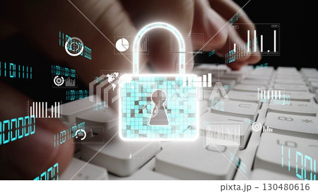 Conceptual Image of cyber security with Digital Lock Symbol over Keyboard, Representing Data Protection and Online Security Measures in Modern Technology xenic 130480616