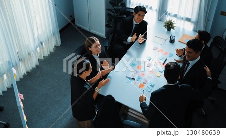 Top view of team clapping hand to celebrate for getting promotion. Directorate. 130480639
