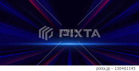 Futuristic glowing blue and red neon light ray with speed motion moving on dark blue background. Futuristic glowing blue and red neon light ray with speed motion moving on dark blue background. 130481145