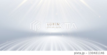 Luxury white curve ray on grey background. with gold lighting effect sparkle. Luxury white curve ray on grey background. with gold lighting effect sparkle. 130481146