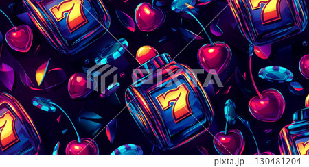 Playful casino-themed pattern with colorful...のイラスト素材 [130481204] - PIXTA