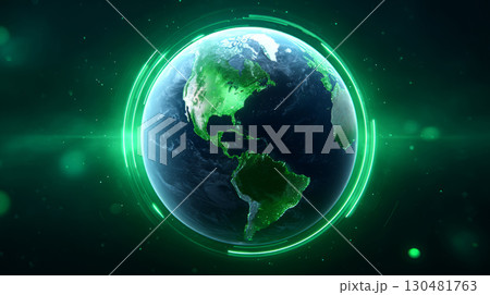 Futuristic Digital Earth with Glowing Data Rings 130481763
