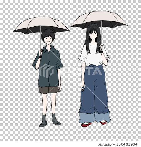日傘を差して立っているふたりの女性（col） 130481904