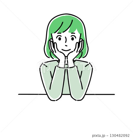ほおづえをつく若い女性 130482092