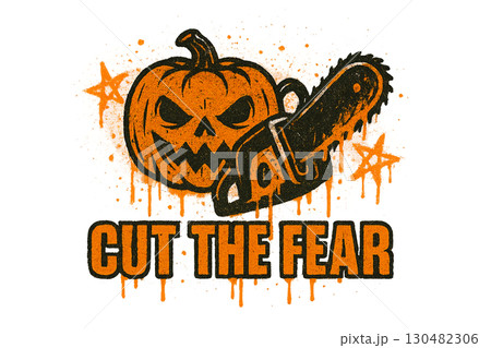 Halloween pumpkin with grunge style graphic and text, perfect for spooky themes. Isolated on transparent background 130482306