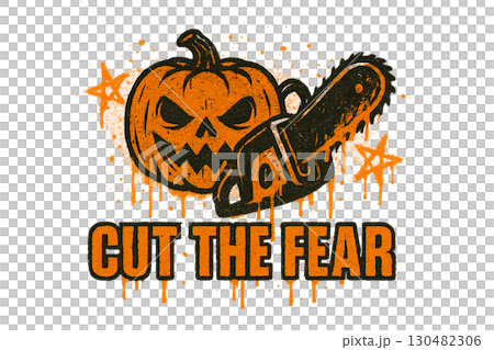 Halloween pumpkin with grunge style graphic and text, perfect for spooky themes. Isolated on transparent background 130482306