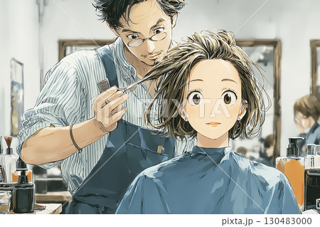 美容院で髪を切る女性 130483000