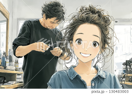美優シリーズ：美容院で髪を切る女性 130483003