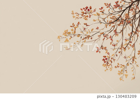 シンプルで温かみのある秋の枝葉背景｜余白を活かしたナチュラルデザイン 130483209