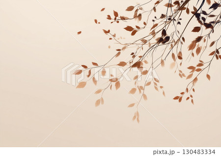 舞い落ちる秋の葉と枝の背景|静けさを感じるミニマルな季節デザイン 舞い落ちる秋の葉と枝の背景|静けさを感じるミニマルな季節デザイン 130483334