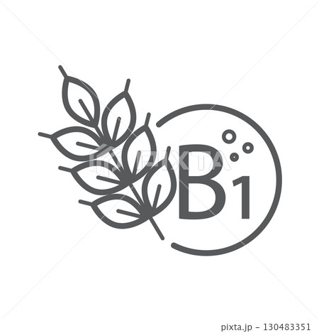 Vitamin B1 Icon with Wheat, Monochromatic Outline Design, Ideal for Nutritional and Educational Applications 130483351