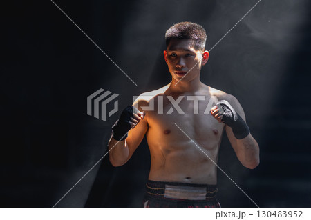 Thai boxing, Portrait muay thai fighter, Young man boxer, kick boxing male ,Asian martial arts 130483952