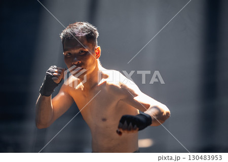 Thai boxing, Portrait muay thai fighter, Young man boxer, kick boxing male ,Asian martial arts 130483953