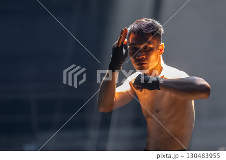 Thai boxing, Portrait muay thai fighter, Young man boxer, kick boxing male ,Asian martial arts 130483955