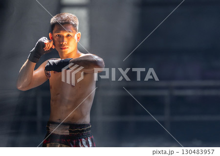 Thai boxing, Portrait muay thai fighter, Young man boxer, kick boxing male ,Asian martial arts Thai boxing, Portrait muay thai fighter, Young man boxer, kick boxing male ,Asian martial arts 130483957