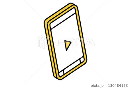 オンライン学習、動画再生ボタンとスマホのシンプルなアイソメトリック線画イラスト 130484158