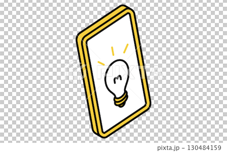 Online learning, simple isometric line drawing illustration of smartphone and ideas and inspiration 130484159