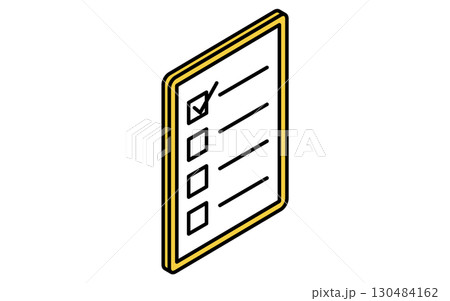 オンライン学習、チェックリストとタブレットのシンプルなアイソメトリック線画イラスト 130484162