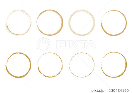 Hand drawn gold round frame, hand drawn doodle golden circle vector. 130484190