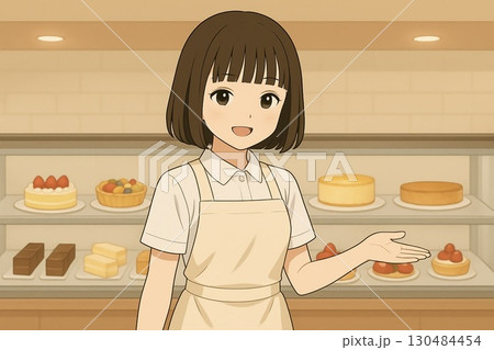 ケーキショップの販売スタッフの女性 130484454
