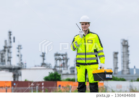 Professional Refinery Engineer working at petroleum plant, Oil and gas fossil energy business industry development. 130484608