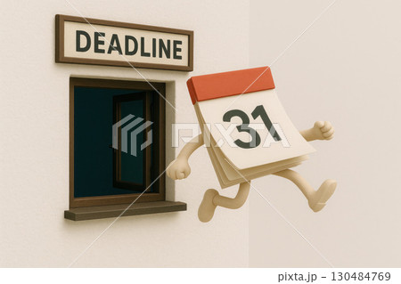 Running calendar with the number 31 out of the box with the word Deadline. 130484769