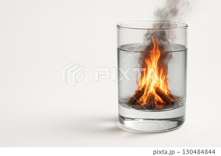The fire burns in a glass of water. Space for text. The fire burns in a glass of water. Space for text. 130484844