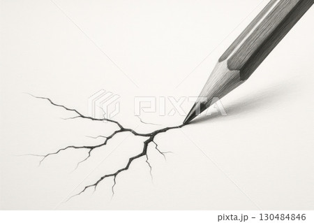 The pencil draws a crack on the surface. Space for text. The pencil draws a crack on the surface. Space for text. 130484846