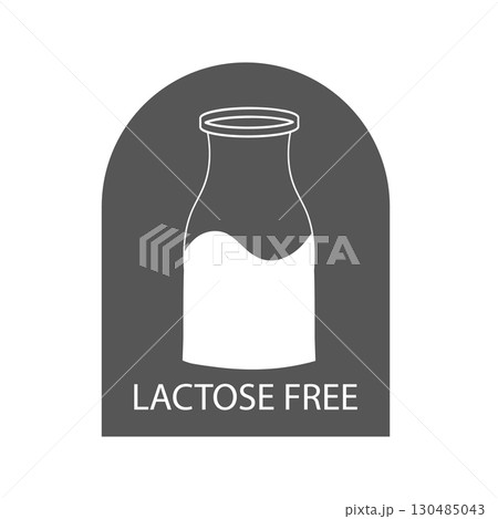 Lactose free icon non dairy product stamp, badge. Glass bottle with milk. Diet lactose free symbol. Simple emblem for diet. Lactose free icon non dairy product stamp, badge. Glass bottle with milk. Diet lactose free symbol. Simple emblem for diet. 130485043