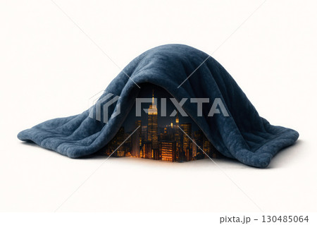 A night city covered with a soft blue blanket. Space for text. A night city covered with a soft blue blanket. Space for text. 130485064