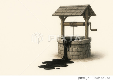 Oil flows out of a stone well. Space for text. Oil flows out of a stone well. Space for text. 130485078