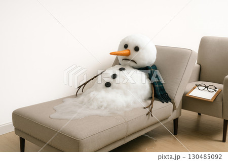 The melted snowman lies on the therapist's couch. 130485092